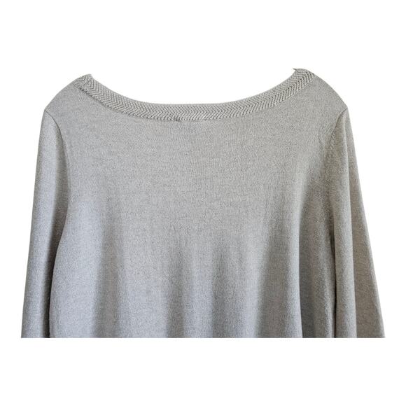 CHICO'S 1 = Women's 8 10 Sweater Metallic Gold Hint of Cashmere 3/4 Sleeve 38" - Picture 5 of 6